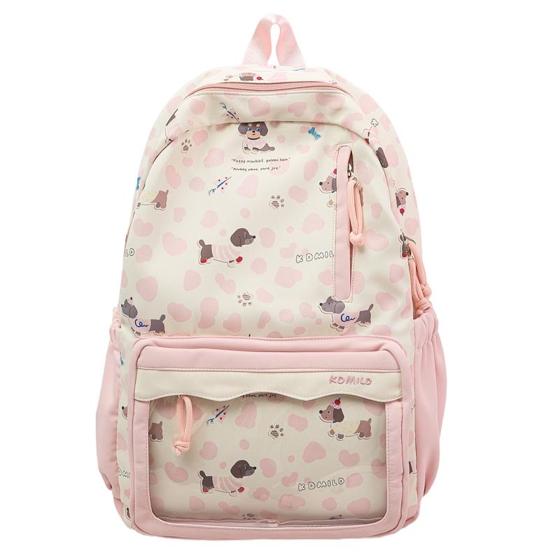 

Рюкзак с принтом собаки, студенческий, легкий школьный рюкзак для девочек, рюкзак большой вместимости Large розовый