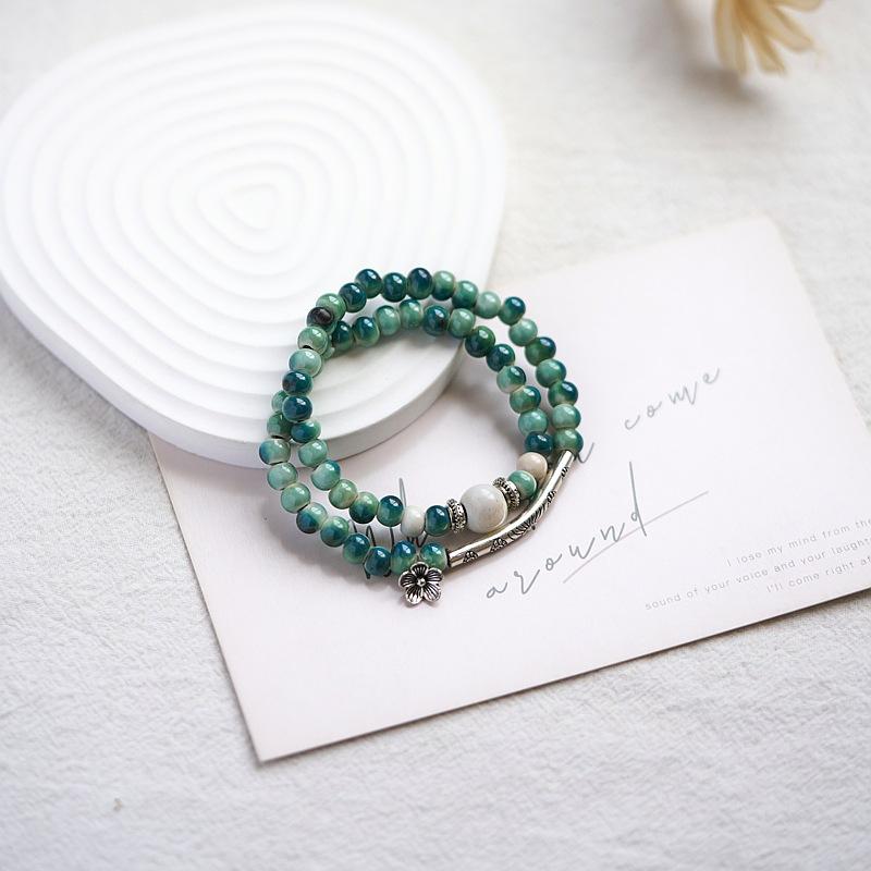 Jingdezhen Ceramic Bracelet New Chinese Style Student Antique Double Circle Beaded Bracelet Jewelry Hand-woven