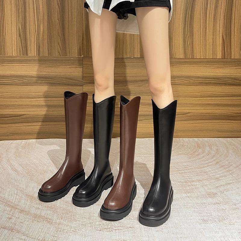 Thick-soled knight boots women's new spring and autumn single boots thin boots high boots but knee boots increase in height