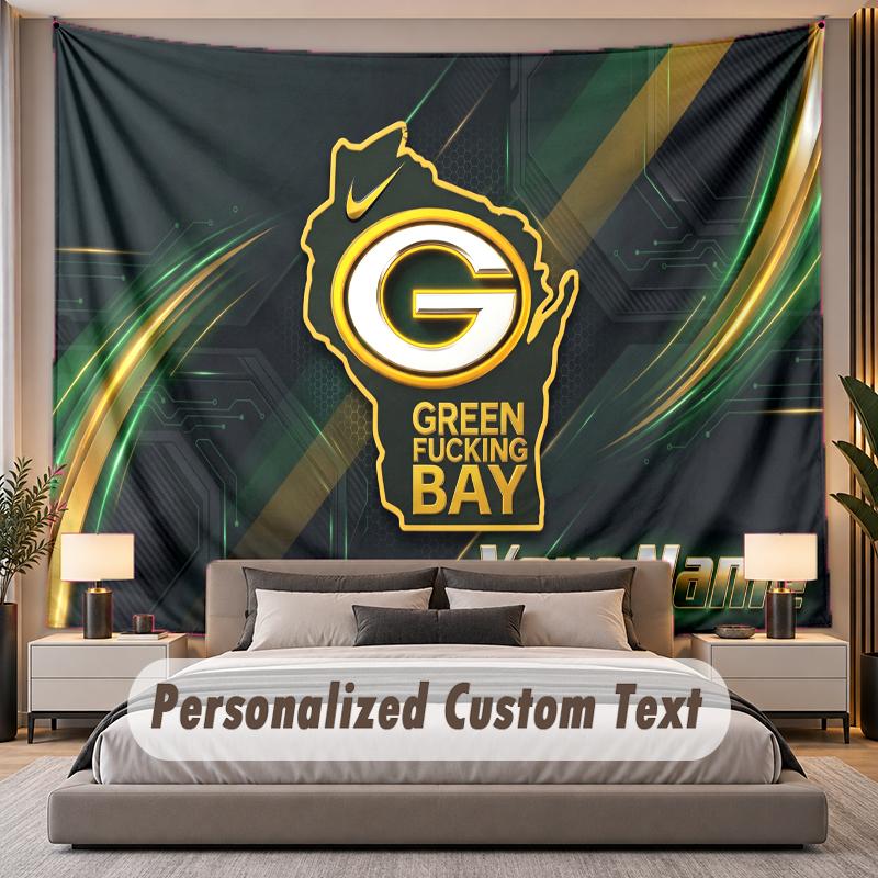 Custom Name Text Tapestry Green Bay Packers Personalized Polyester Wall Tapestry For Bedroom And Room