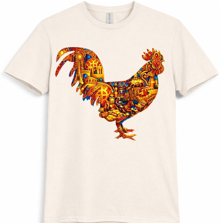 Rooster T Shirt Mosaic Art Graphic Tee Colorful Chicken Farm Country Design Top
