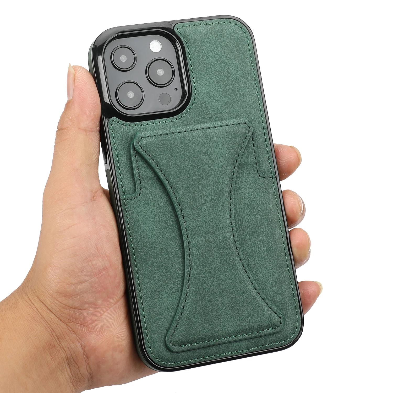 

Роскошный кожаный чехол-подставка для iPhone 13 Pro Max 12 Mini Back Flip 11 XR XS Max X 7 8 Plus Card Cover Magnetic For iPhone 13 зелёный