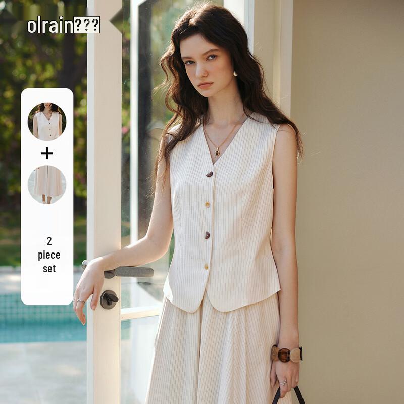 Olrain Women s V-Neck Striped Vest & A-line Skirt Set M