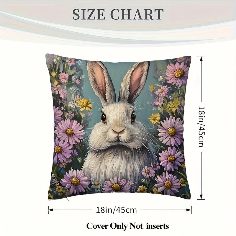 Bunny Floral Cushion Covers Chair Living Room Pillowcase Cozy Zipper Sofa Pillow Covers Bedroom Indoor Home Decor
