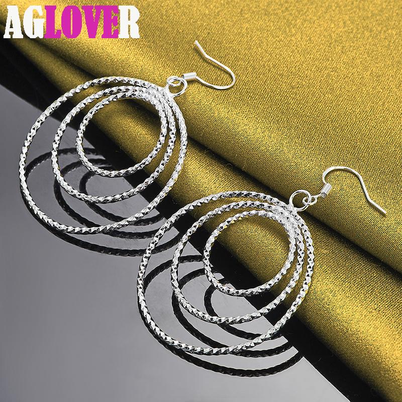 925 Sterling Silver Three Circle Pendant Earring Jewelry