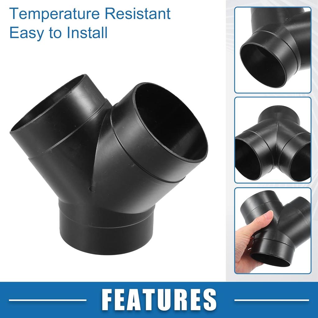 Y Piece Duct Air Ducting Connector Straight Air Heater Duct Joiner Connector Pipe 2.95'' 75mm OD Black (Set of 2)