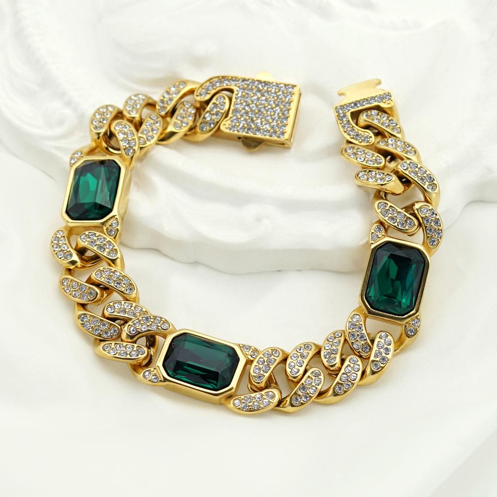 New Hip Hop Fashion Light Luxury Full Diamond Colored Gemstone Bracelet