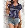 Women's Fashion Summer Shirt Geometric Pattern Round Neck Loose Short Sleeved Shirt Top