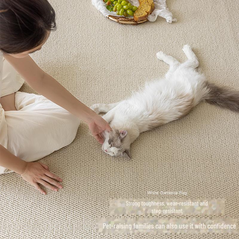 Cream Solid Color Anti-Scratch Bedroom Carpet - Thick Woven Imitation Sisal Floor Mat for Photography & Sound Insulation