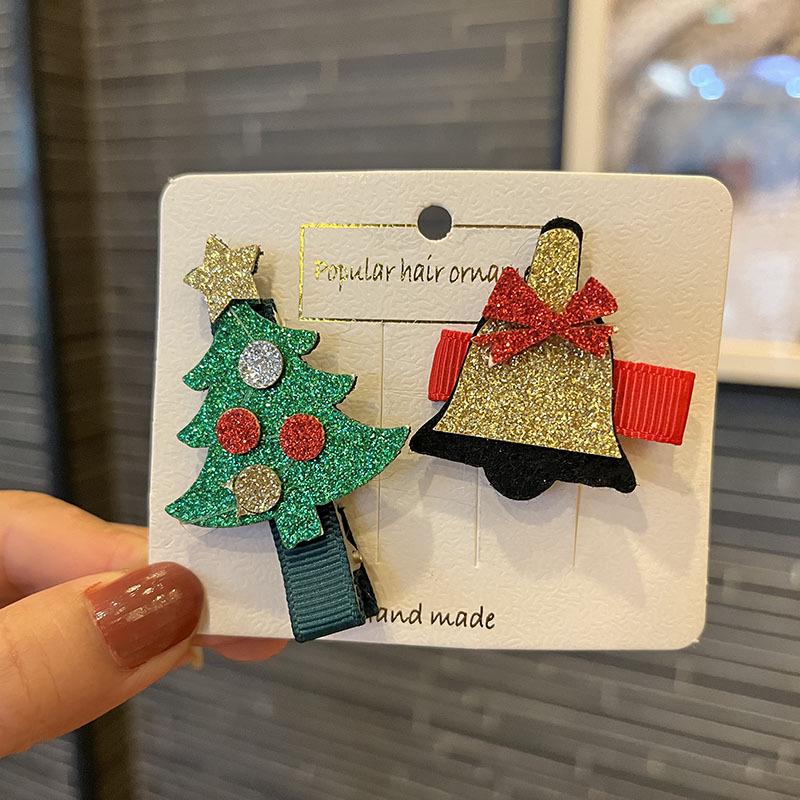 Christmas Hair Accessories - Red & Green Girls' Side Clips: Festive Duckbill Headwear for Autumn/Winter