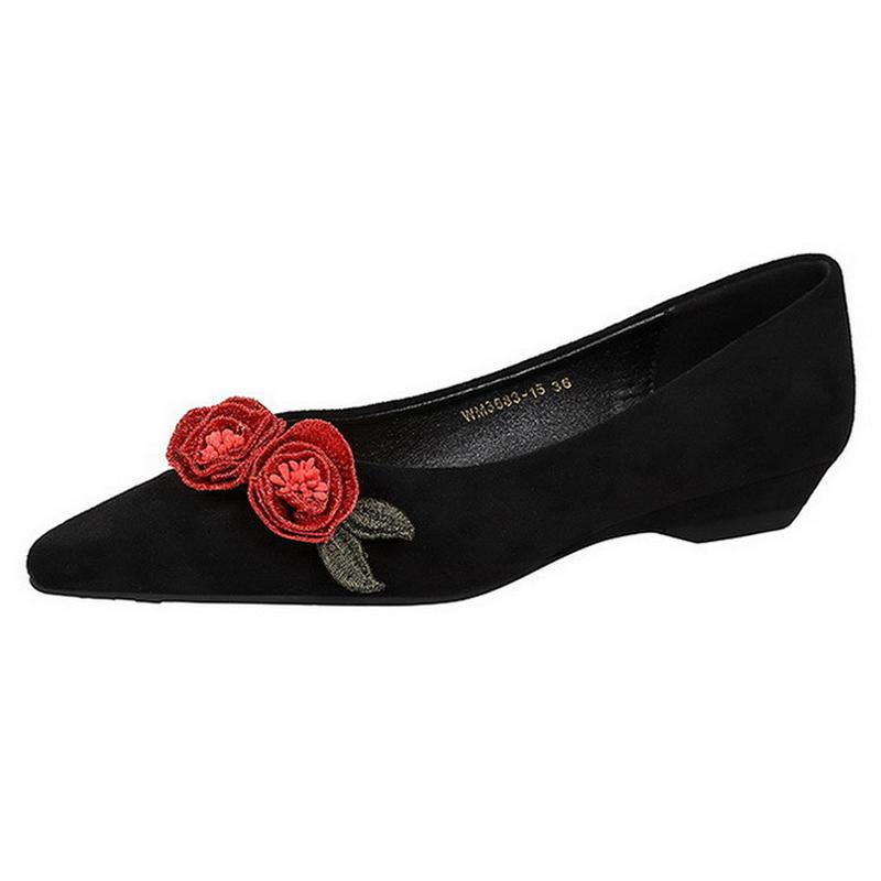 Women Flower Flocks Casual Shoes Pointed Toe Shallow Mouth Single Shoes Outdoor Office Flats Driving Walking Shoes Size 35-43