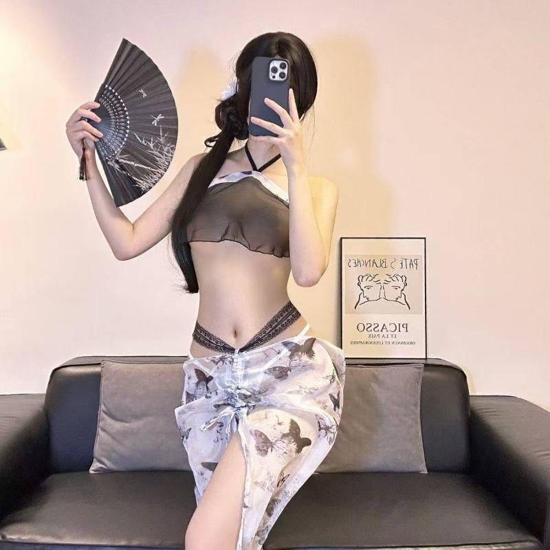 Sex Underwear Ink Butterfly Printing Belly Pocket Hip Set Sexy Pure Desire Perspective Temptation