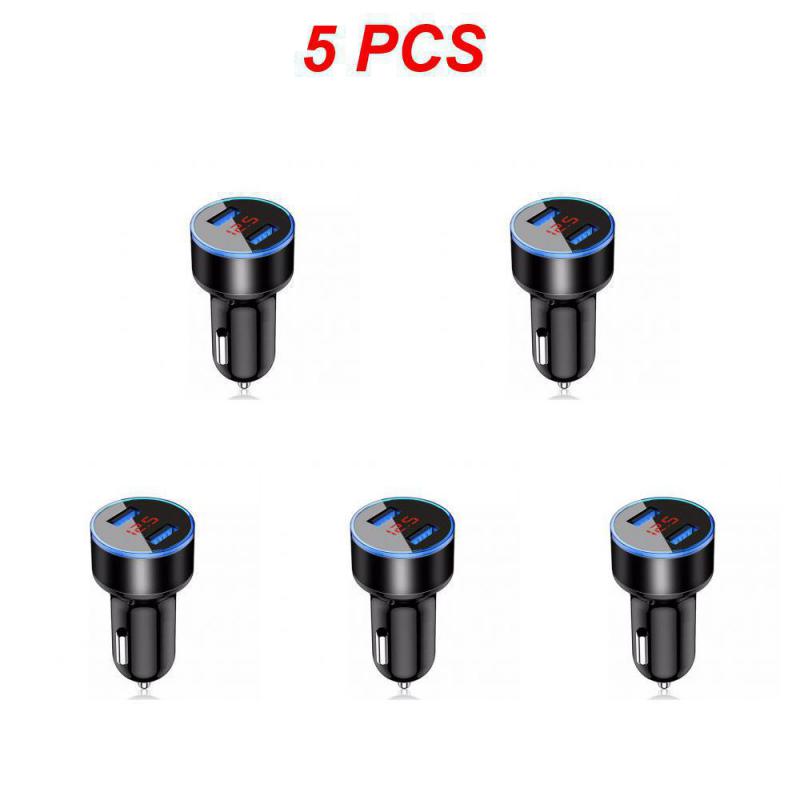 1~5PCS 15w Cigarette Lighter Universal Car Accessories With Led Voltage Current Display Car Charger Dual Usb Port