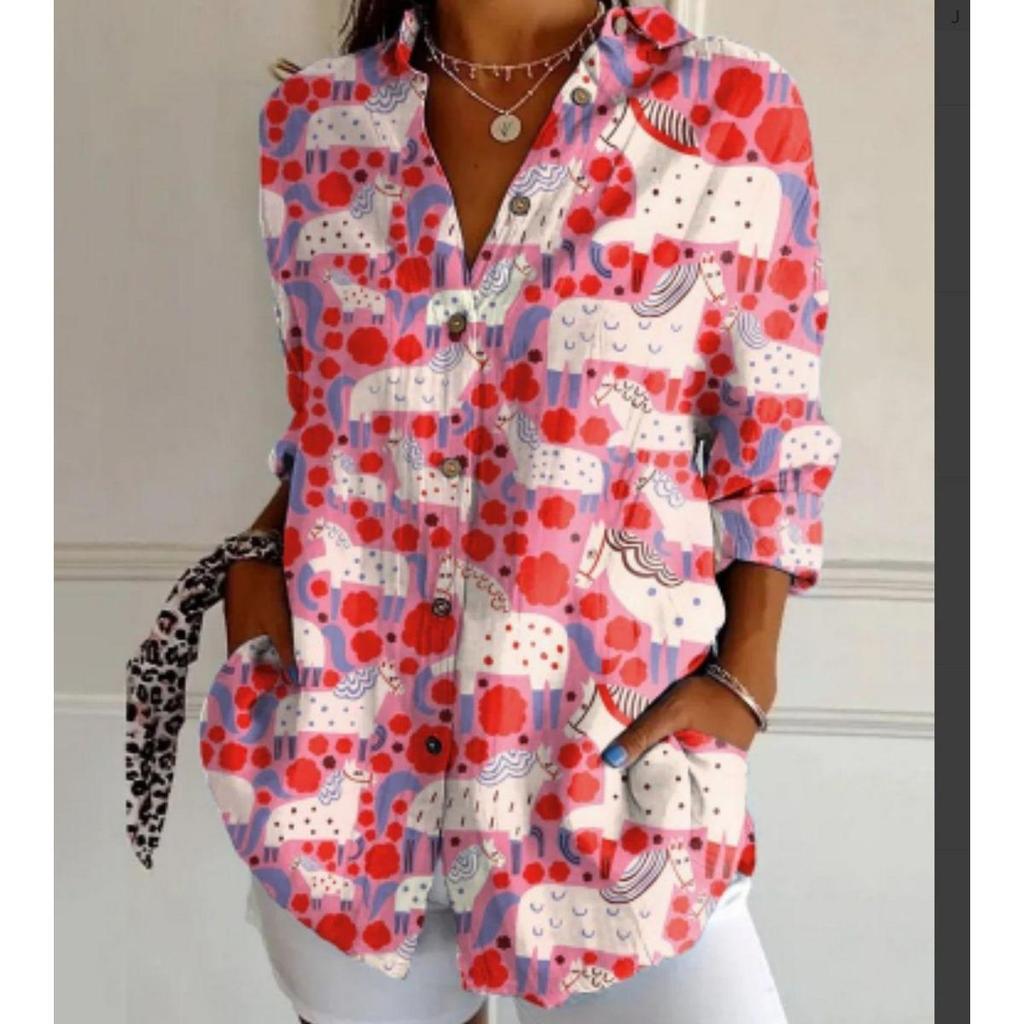 Ladies, Casual, Long Sleeved, Button Up Shirt, Floral Print, Machine Washable, Casual, Loose Fit