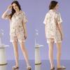 Ice Silk Pajamas Femininity Fashion Summer Short-Sleeved Shorts Sweet Floral Loungewear Can Be Worn Outside