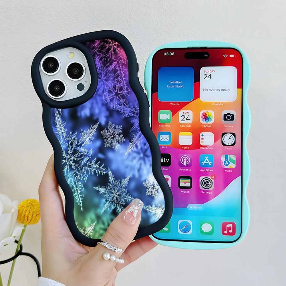 Winter Snowflake Mobile Cell Phone Case for iPhone 17 16 15 14 13 12 11 Air Pro Max Plus Wavy Edge TPU Colorful Cover Luxury
