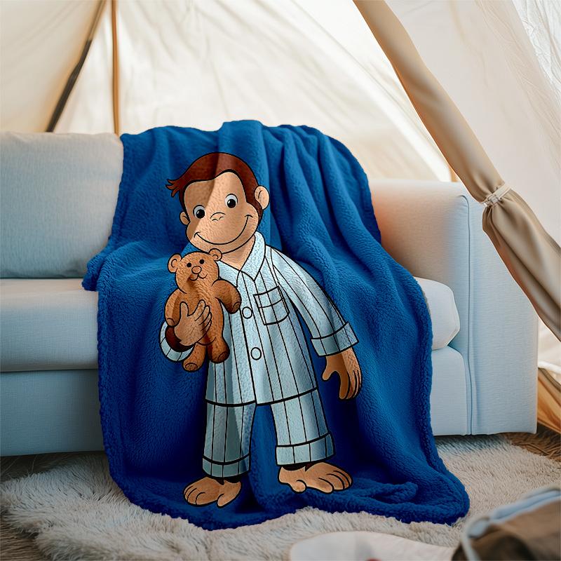 Curious George printed throw blanket—lightweight,soft,warm;versatile blanket for all seasons—perfect as &air-conditioning throw,nap blanket