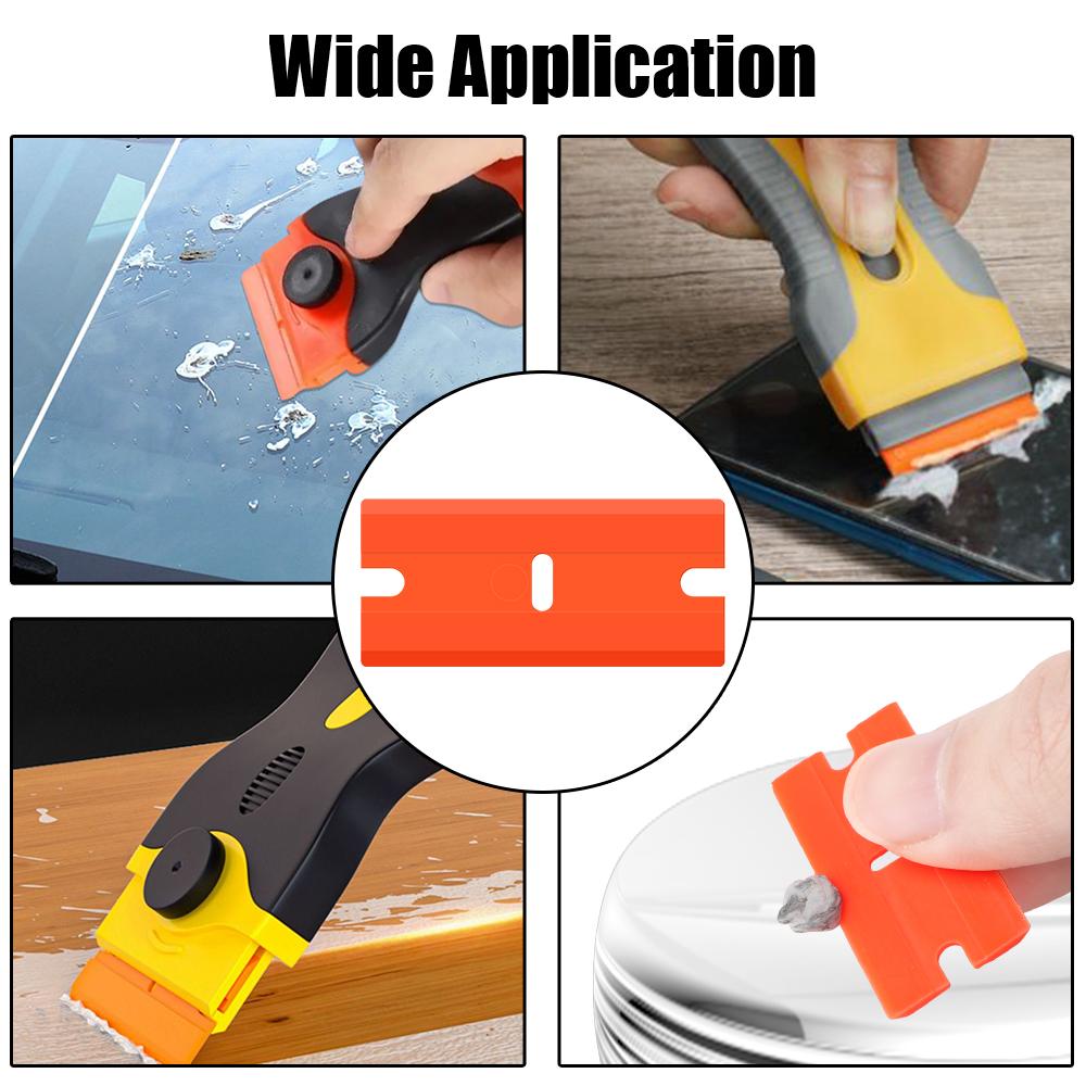 100pcs Double Edged Plastic Razor Blade Car Wrap Sticker Squeegee Window Glass Clean Scraper Car Accessories Label Clean Razor Glue Remover