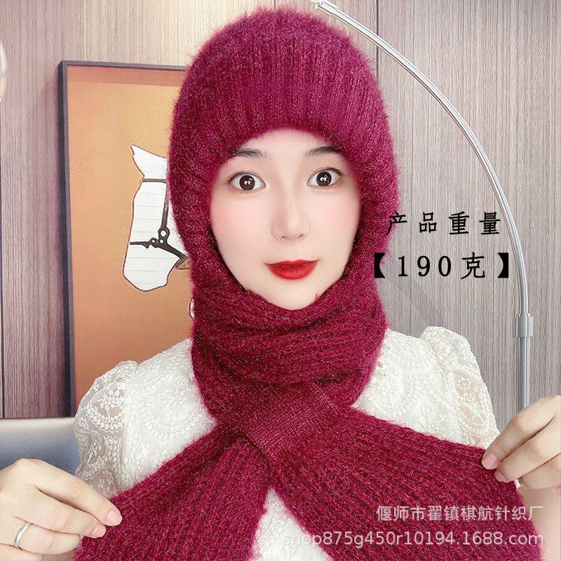 Autumn and winter buckle ear protector knitted hat squirrel fleece hat scarf integrated snow hat plush wool hat scarf