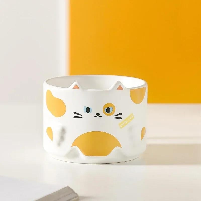 Cute Cat Mug with Handle Funny Cartoon Cat Designs Stackable Coffee Cup Milk Mug Gifts for Cat Enthusiasts Children