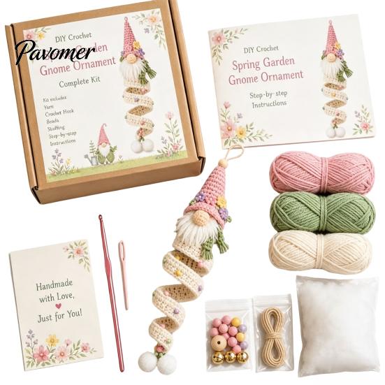 Parent Child Interaction Activities DIY Crochet Gnome Ornament Kit, Christmas Theme Soft Knitted Craft Thanksgiving Handmade Gift Sets Set,