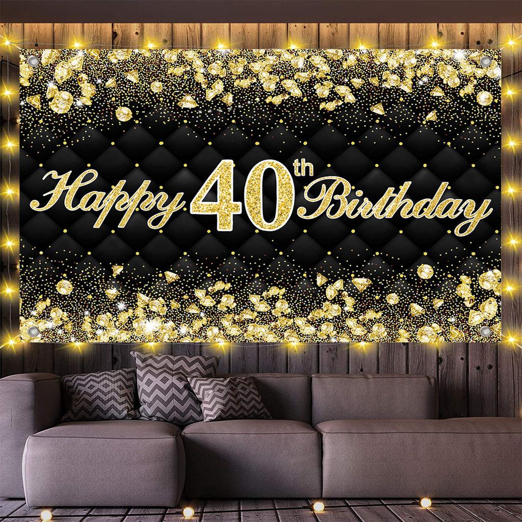 30. 40. 50. Happy Birthday Party Hintergrund Schwarz Gold Diamant Hintergrund Banner 30. 40. 50. Geburtstag Party Dekoration