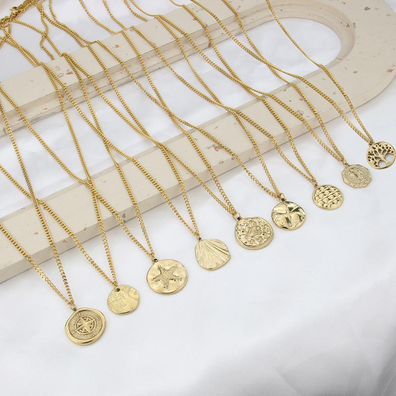 New Design Fashion Jewelry Gold Plated Stainless Steel Print Pattern Collection Pendant Necklace Party Gift
