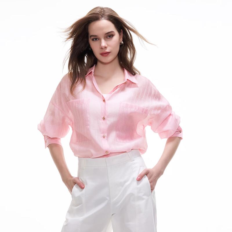 Tatou Spring Misty Cherry Blossom Breathable Long-Sleeve Shirt L