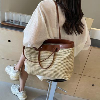 Straw Bag Women's Casual Versatile Tote Bag Retro Large-capacity Shoulder Bag High-end Fashion Woven Bag