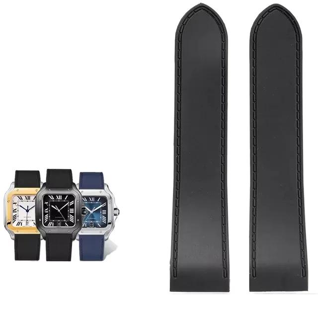 

Для Cartier santos100 Santos силиконовый резиновый ремешок для часов santos 100 Металлическая пряжка ремешок для часов мужской Черный мягкий браслет 23мм 25мм 25mm