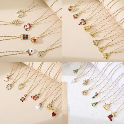 Popular Christmas Series Necklaces: Santa Claus, Peace Tree, Holiday Element Micro-Paved Drip Oil Pendant