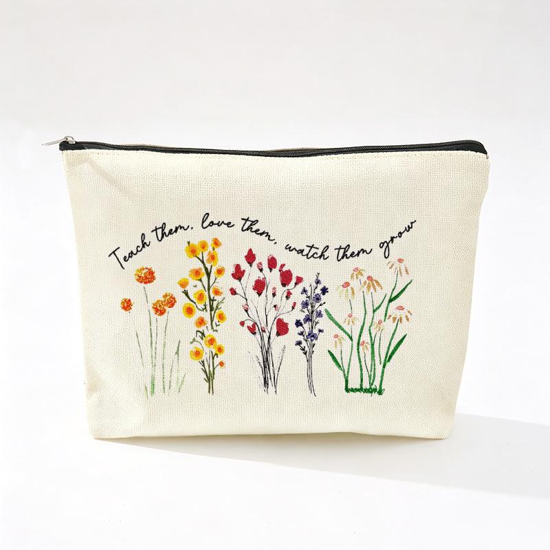 Teacher's Day Inspirational Slogan Makeup Bag - Portable Imitation Linen Zipper Pouch