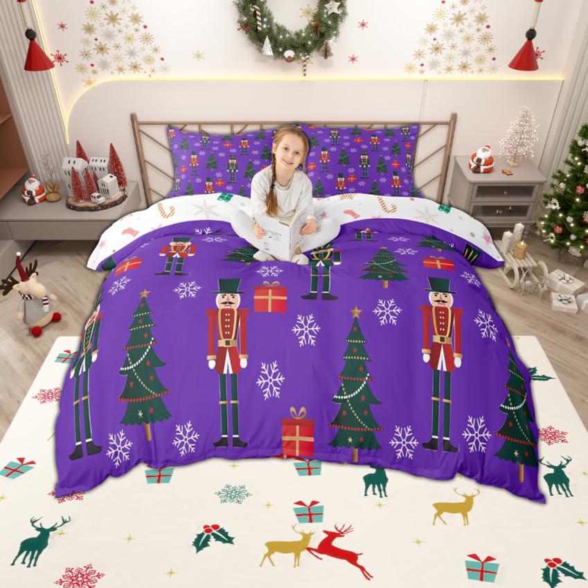 Homewish Kids Merry Christmas Duvet Cover Set Cute Nutcracker Bedding Set Happy New Year Bedroom Set Room Decor