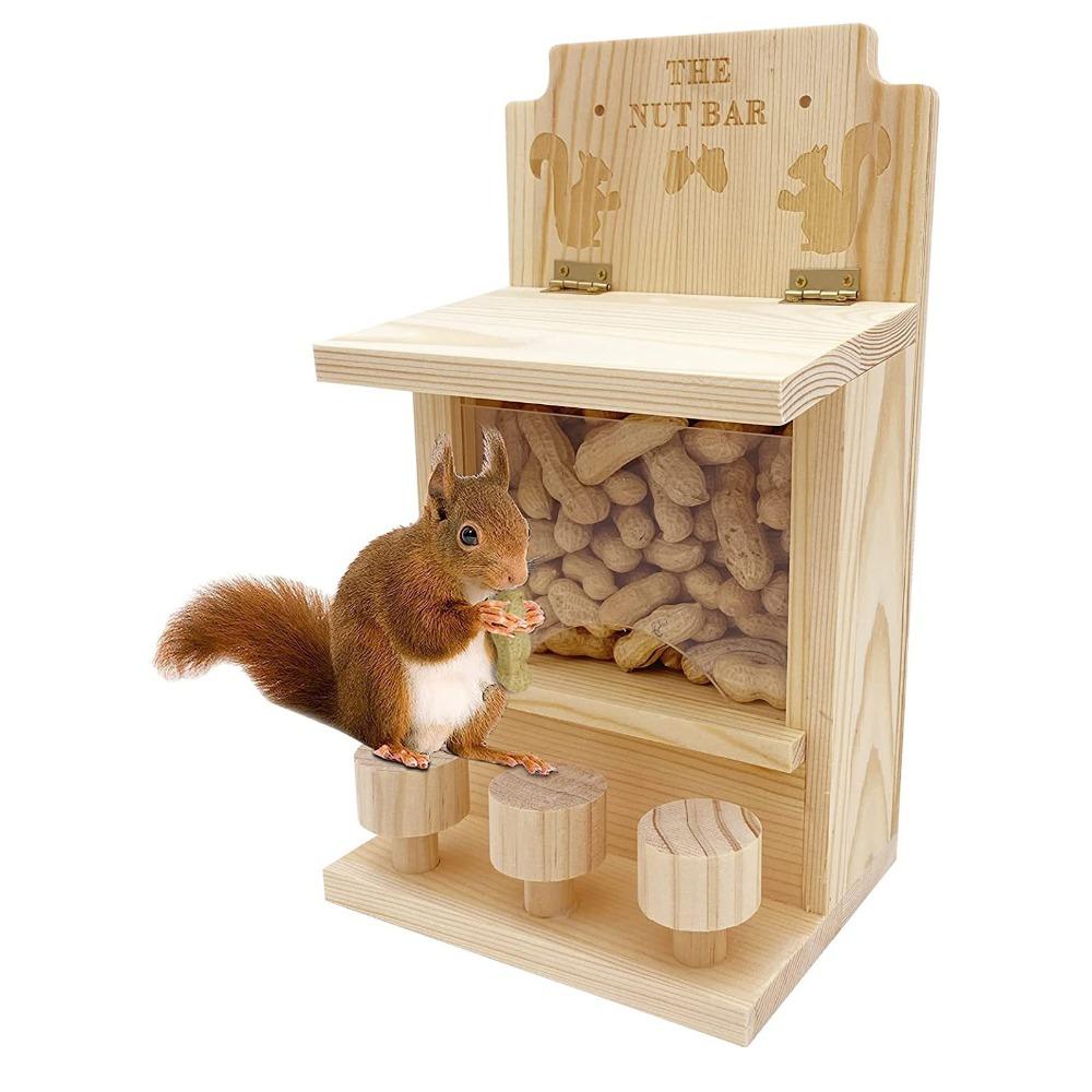 Wooden Squirrel Feeder Hanging Pet Food Dispenser Bird Raising Tool Hamster Feeding Box Courtyard