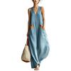 Women Sleeveless V Neck Loose Fit Lightweight Maxi Dress with Pockets Casual Summer Long Dress for Daily Wear