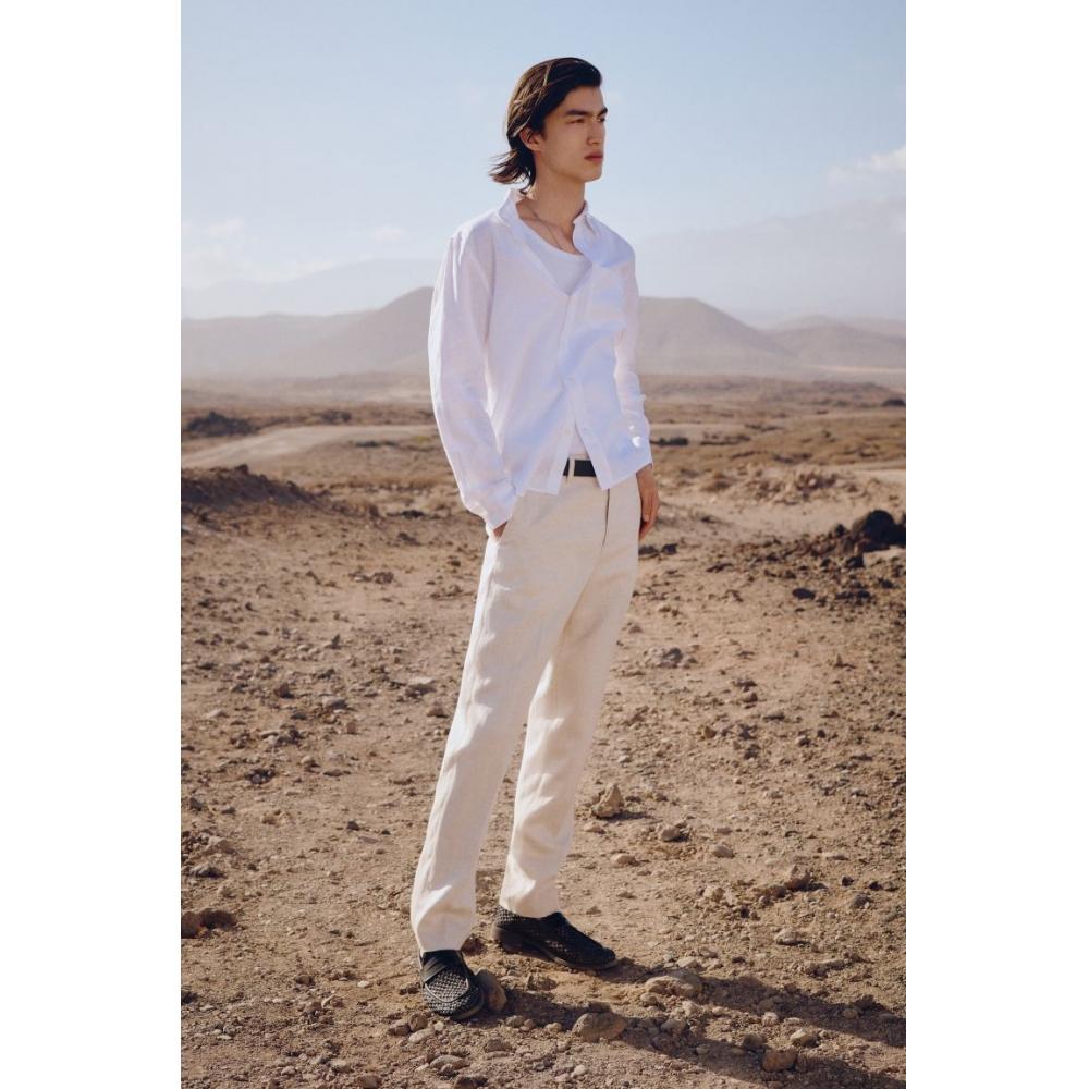 H M Regular Fit Linen Blend sHirt wHite