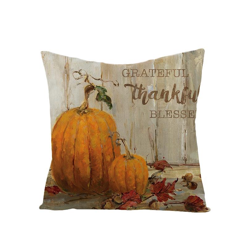 Thanksgiving Cushion Cover Pumpkin Print Harvest Polyester Cushion Cover Office Sofa Cushion Cover