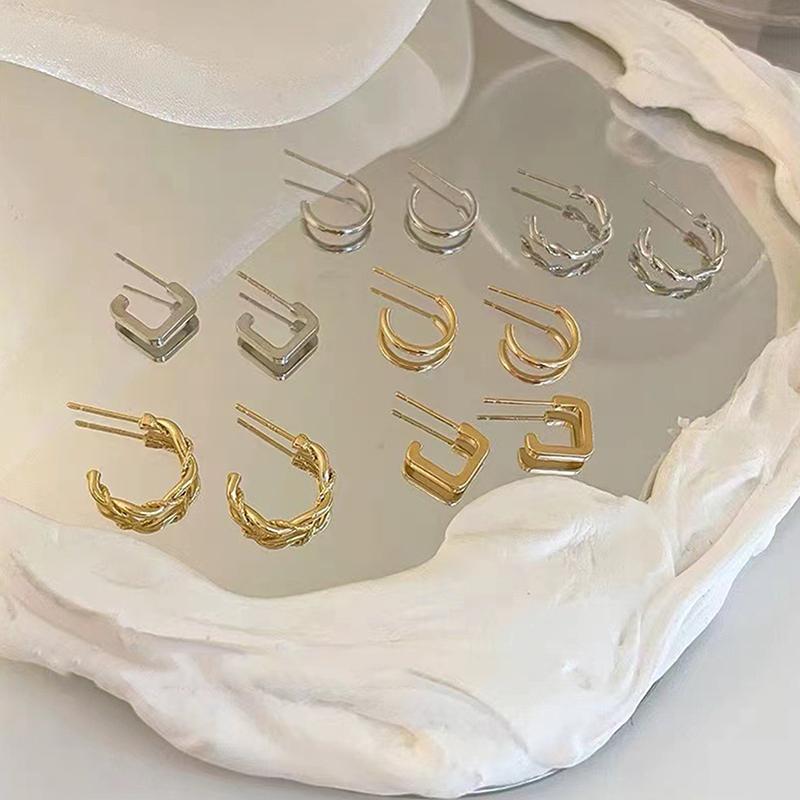 3Pairs/Set Simple Alloy Silvery Golden Geometric Circle Hoop Earrings For Couples Jewelry Gift