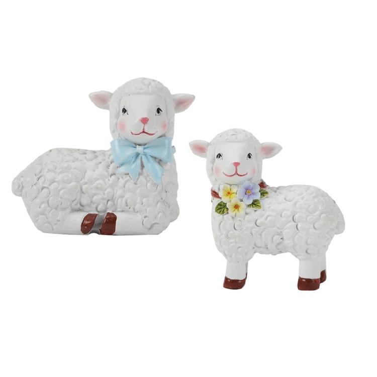 2Pcs Resins Sheep Statues for Garden and Home Decors Animal Miniature Figurines Ornaments for Terrariums and Flower Pot