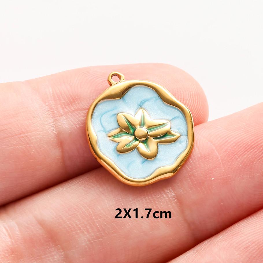 3 pezzi Ciondoli Fiore Eleganti Fatti a Mano a Goccia d'Olio Rosa Blu Acciaio Inossidabile Per Creazione Gioielli Collana Bracciale Portachiavi
