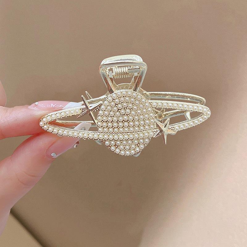 Fashion Bow Pearl Rhinestone Flower Grab Clip Temperament Half Tie Hairpin Disc Hair Shark Clip