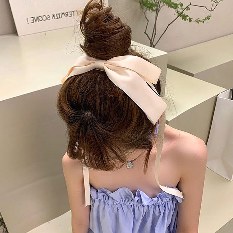 Koreańska Mlecznobiała Duża Spinka do Włosów z Kokardą - Francuski Retro Bajkowy Dodatek