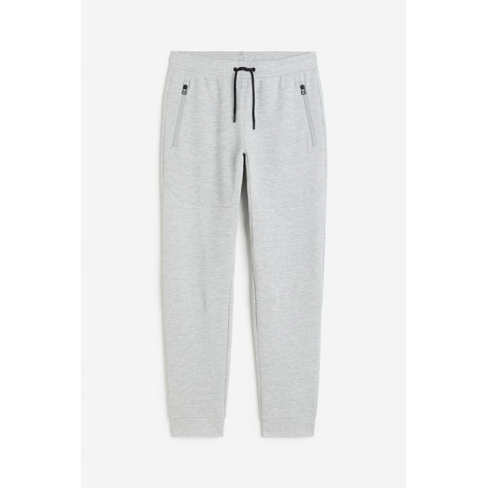 H M dryMove Zip Pocket Detail Tapered tecH Jogger Pants ligHt Grey Melange