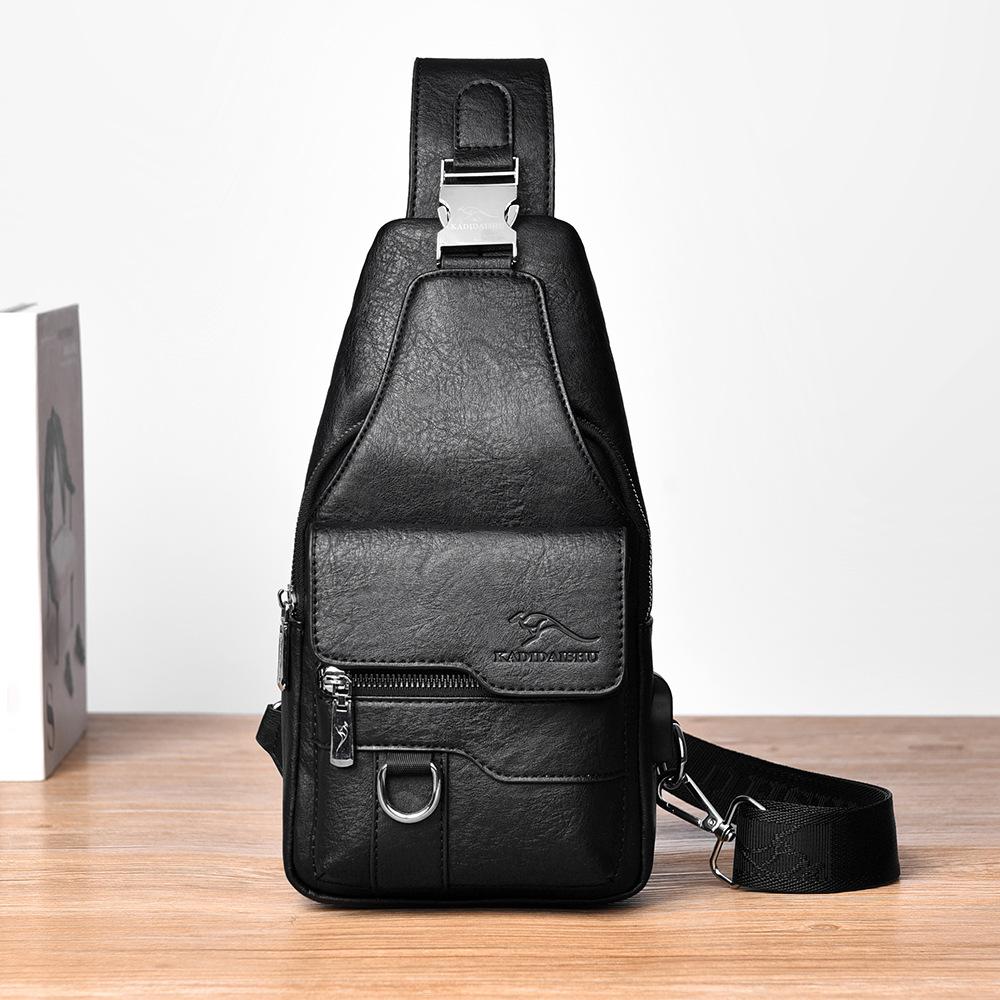 Men's Chest Bag USB Design Messenger Backpack Retro Fabric Shoulder Messenger Bag Sports Small Bag