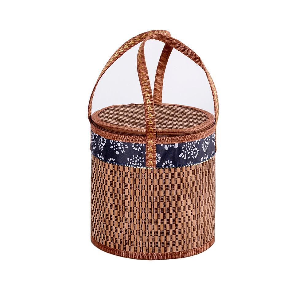 Handheld Bamboo Woven Picnic Basket Cylindrical Tote Storage Basket Dessert Food Bag  Tea