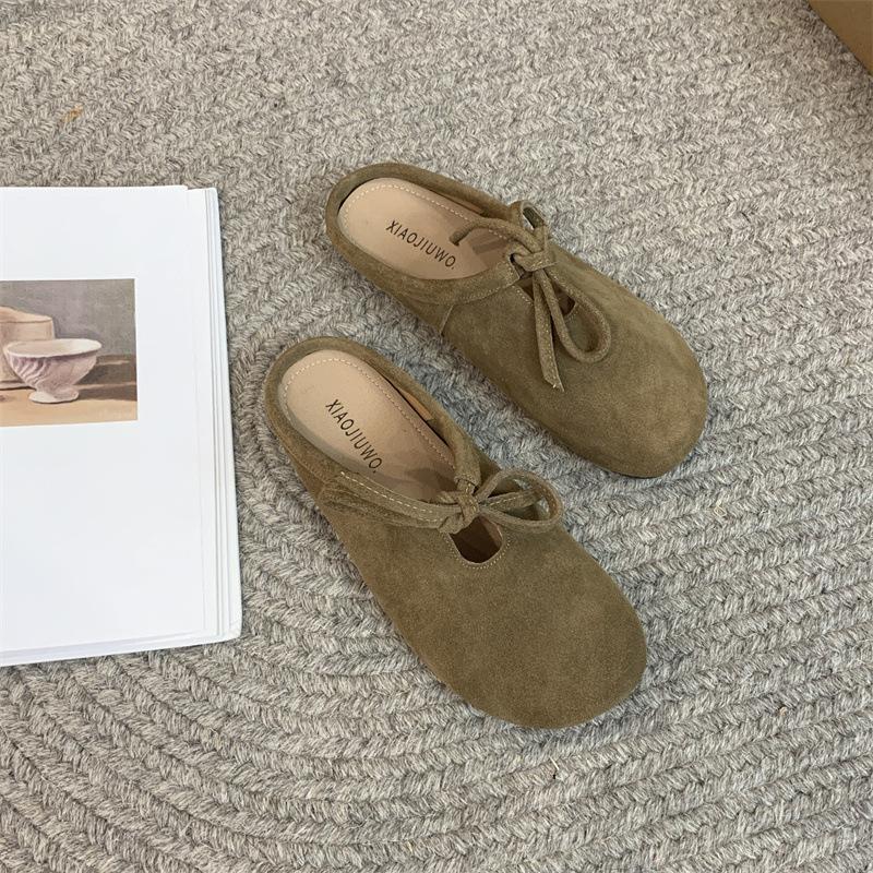 2025 Autumn New Lace-up Bow Bag Head Drag Casual Women's Slippers