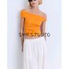Summer Clothing New Women's Clothing off-Neck Sleeveless Asymmetric Kinky Silm Spaghetti-Strap Camisole Top 17031221