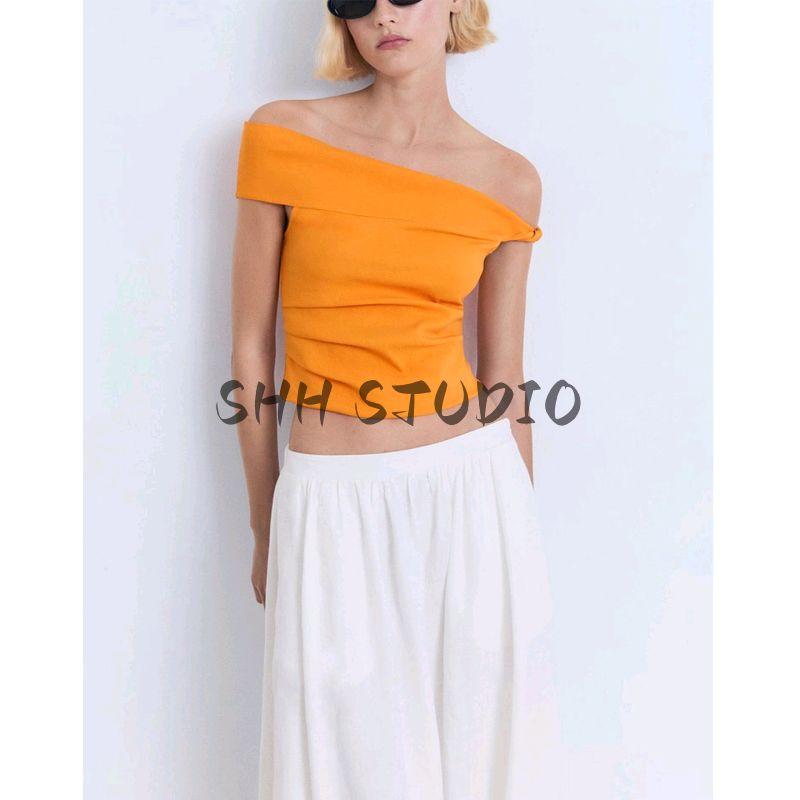 Summer Clothing New Women's Clothing off-Neck Sleeveless Asymmetric Kinky Silm Spaghetti-Strap Camisole Top 17031221