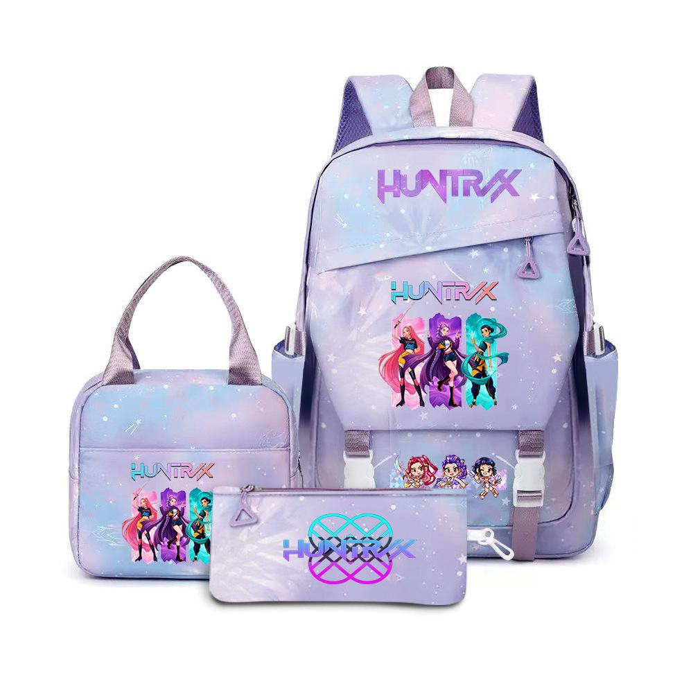 K-Pop Demon Hunter Girl Group Backpack Demon Boy Group Cartoon Anime Lunch Bag Pencil Case Three-Piece Set