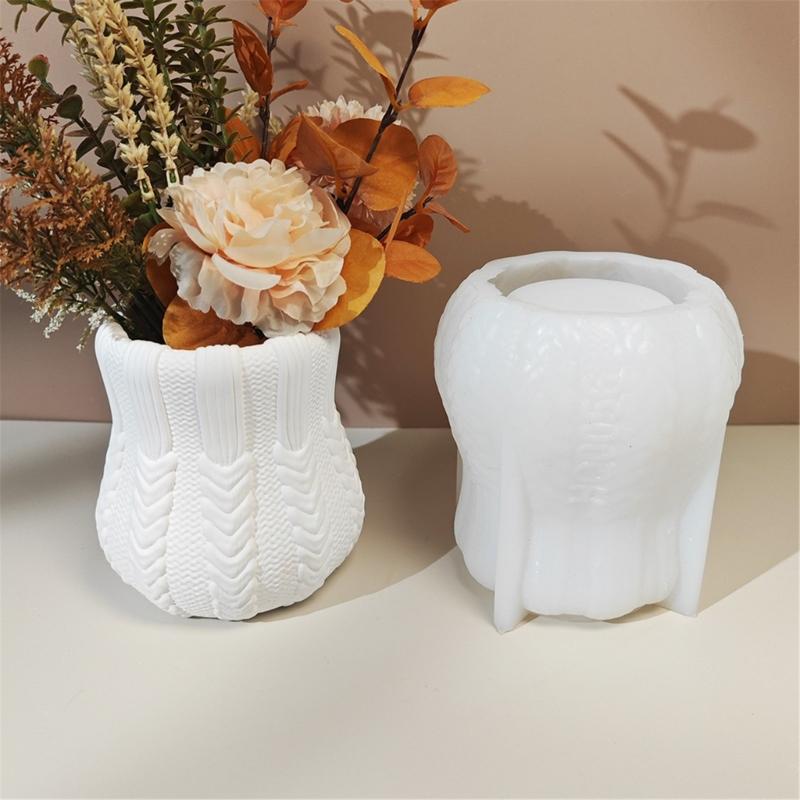 Silicones Dried Flower Vase Mold with Cable Knit Pattern Creative Art Project Tool For Tabletop Displays And Crafts